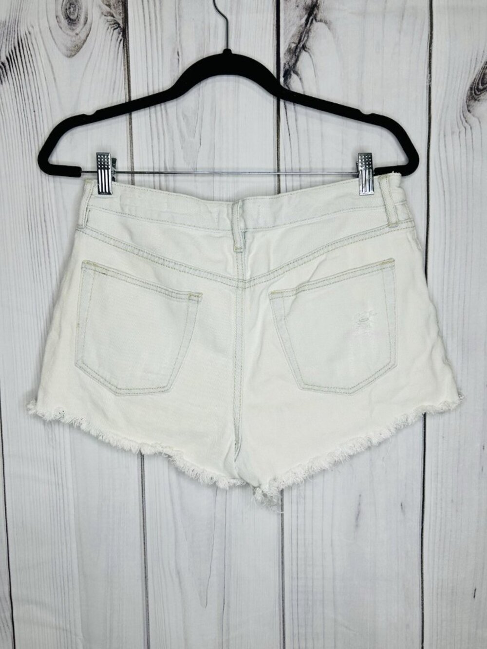Pacsun Light Wash Jean Shorts Sz 28 Mid Rise Blue Distressed Button Fly Raw Hem - Picture 5 of 7